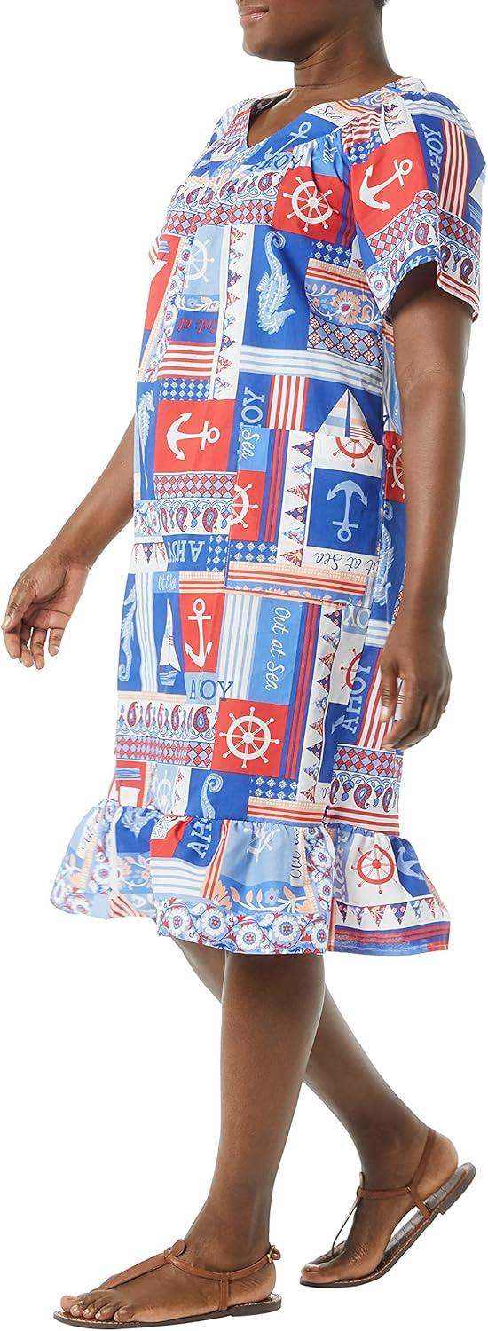 imageAmeriMark Casual Womens Muumuu House Dress Comfortable Flowy Short Sleeve Patio Sun Dress Lounger Gown Sleepwear for LadiesNautic Patch