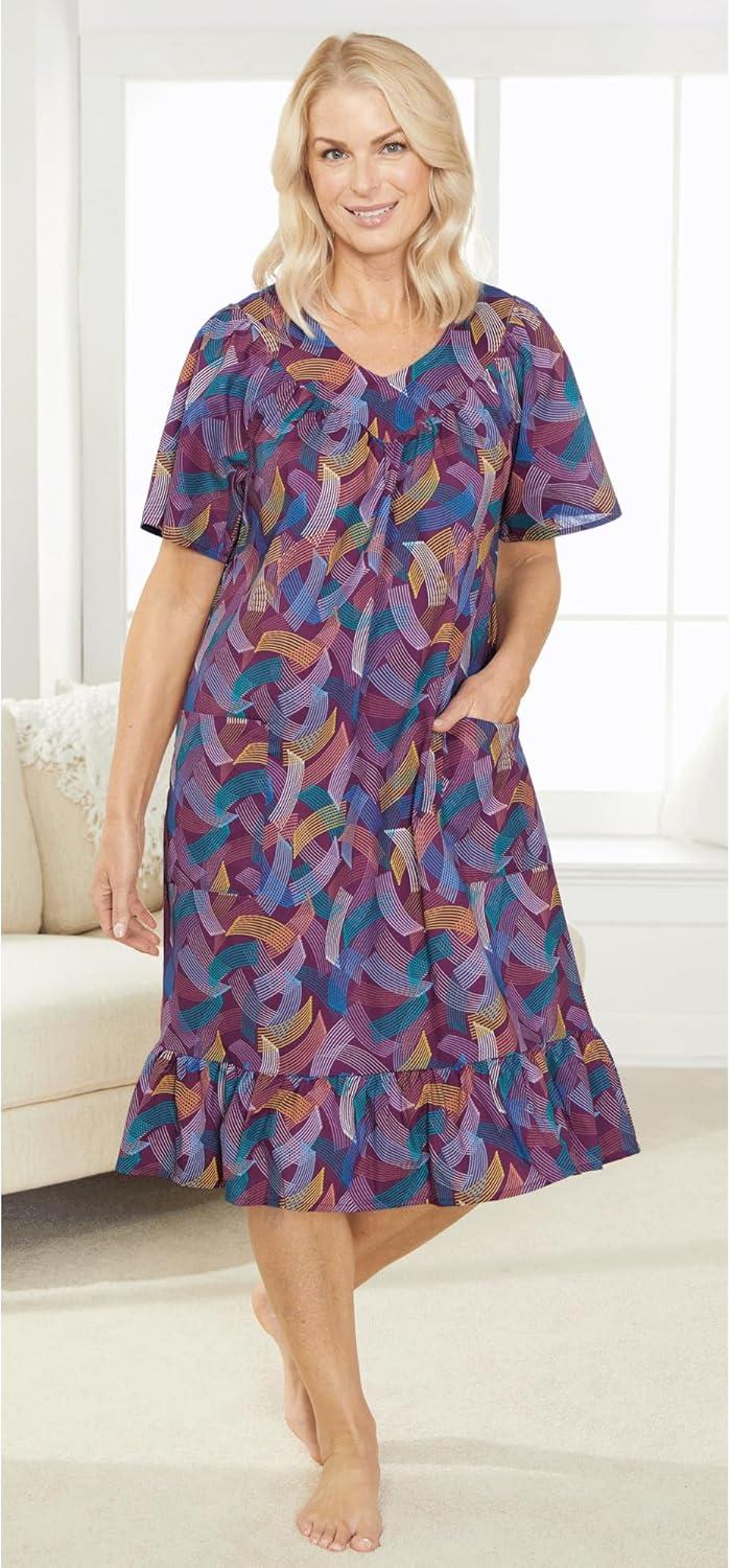 imageAmeriMark Casual Womens Muumuu House Dress Comfortable Flowy Short Sleeve Patio Sun Dress Lounger Gown Sleepwear for LadiesPlum Shades