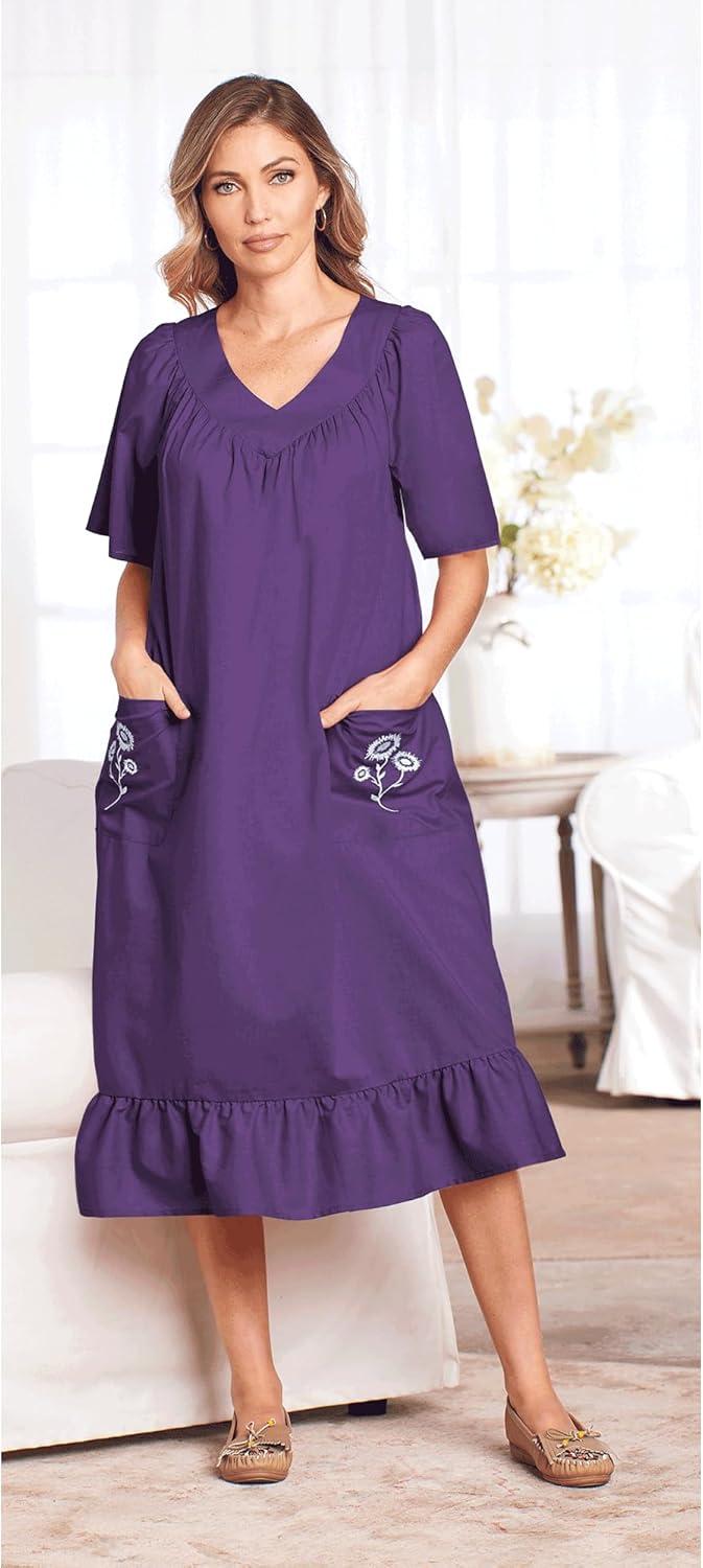 imageAmeriMark Casual Womens Muumuu House Dress Comfortable Flowy Short Sleeve Patio Sun Dress Lounger Gown Sleepwear for LadiesPurple