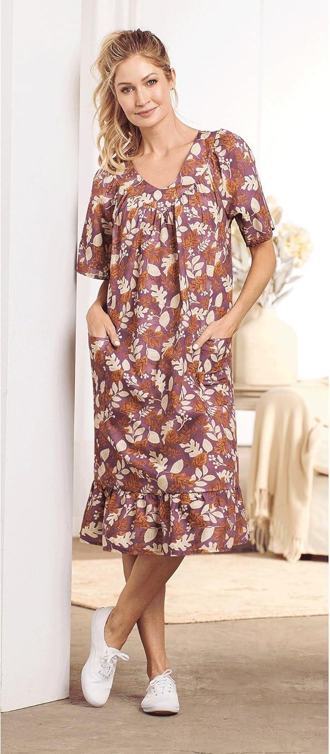 imageAmeriMark Casual Womens Muumuu House Dress Comfortable Flowy Short Sleeve Patio Sun Dress Lounger Gown Sleepwear for LadiesPurple Flower