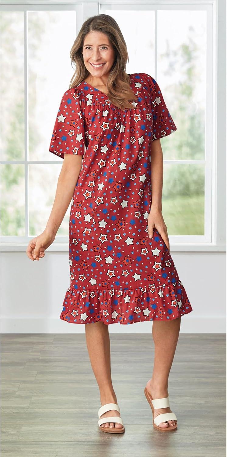 imageAmeriMark Casual Womens Muumuu House Dress Comfortable Flowy Short Sleeve Patio Sun Dress Lounger Gown Sleepwear for LadiesRed Stars