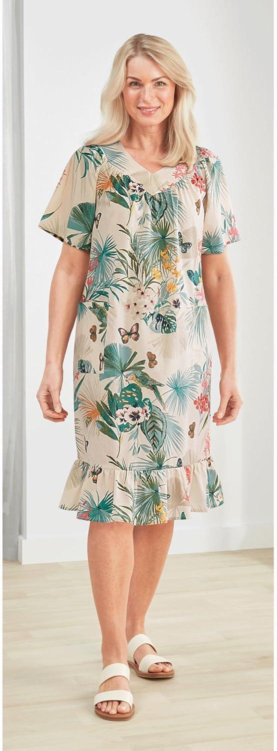 imageAmeriMark Casual Womens Muumuu House Dress Comfortable Flowy Short Sleeve Patio Sun Dress Lounger Gown Sleepwear for LadiesSand Floral