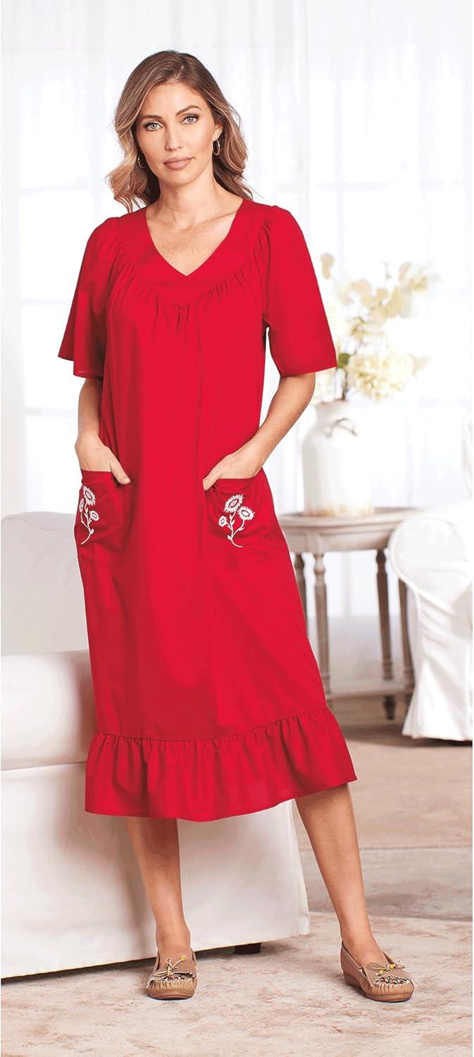 imageAmeriMark Casual Womens Muumuu House Dress Comfortable Flowy Short Sleeve Patio Sun Dress Lounger Gown Sleepwear for LadiesScarlet Solid