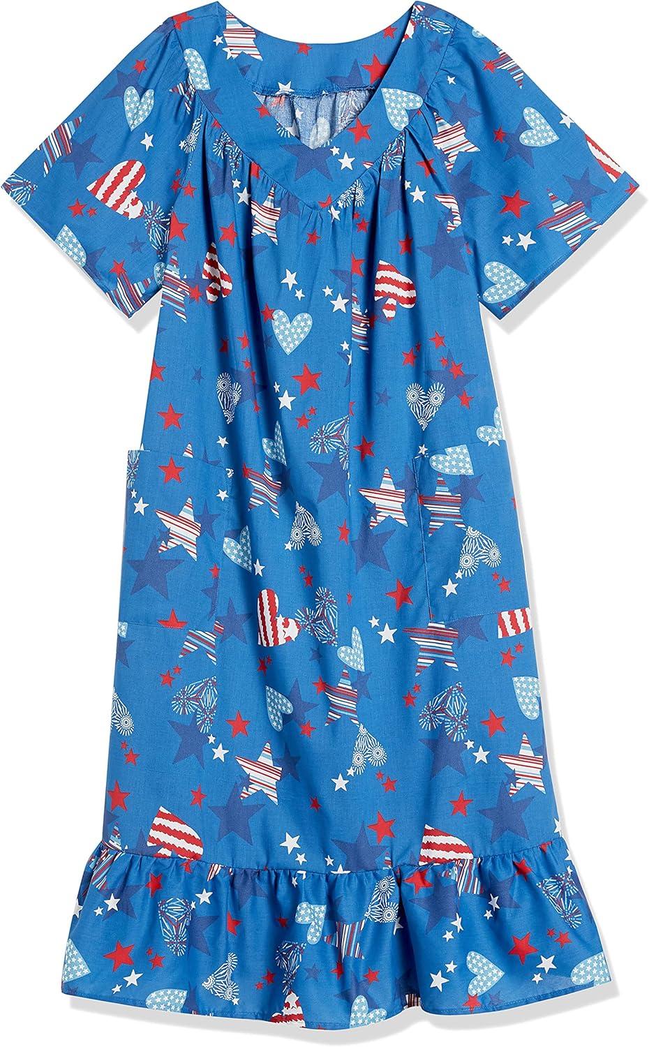 imageAmeriMark Casual Womens Muumuu House Dress Comfortable Flowy Short Sleeve Patio Sun Dress Lounger Gown Sleepwear for LadiesStar