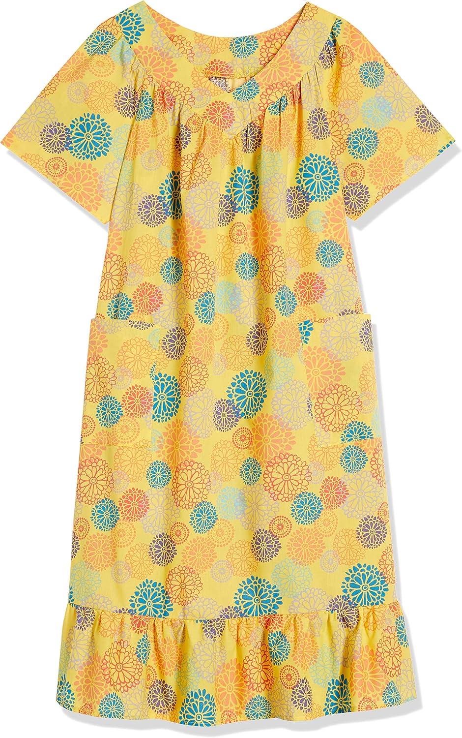 imageAmeriMark Casual Womens Muumuu House Dress Comfortable Flowy Short Sleeve Patio Sun Dress Lounger Gown Sleepwear for LadiesSunshine
