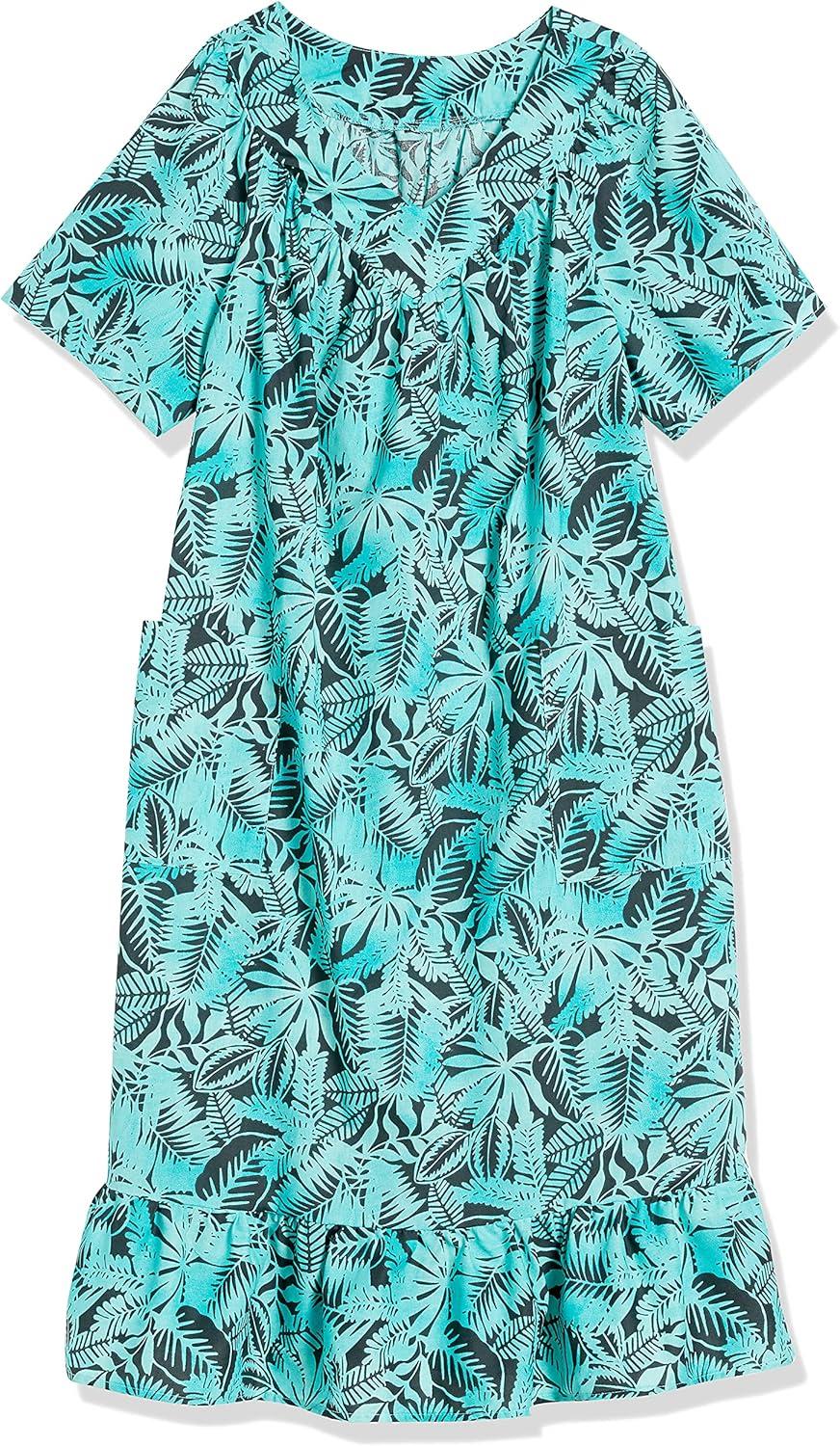 imageAmeriMark Casual Womens Muumuu House Dress Comfortable Flowy Short Sleeve Patio Sun Dress Lounger Gown Sleepwear for LadiesTropic Leaf