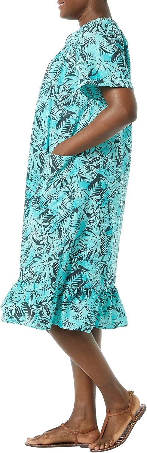 imageAmeriMark Casual Womens Muumuu House Dress Comfortable Flowy Short Sleeve Patio Sun Dress Lounger Gown Sleepwear for LadiesTropic Leaf