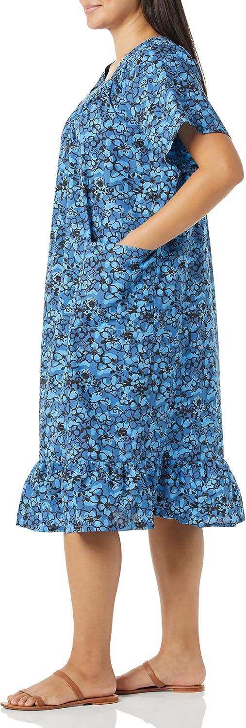 imageAmeriMark Casual Womens Muumuu House Dress Comfortable Flowy Short Sleeve Patio Sun Dress Lounger Gown Sleepwear for LadiesTurquoise Delight