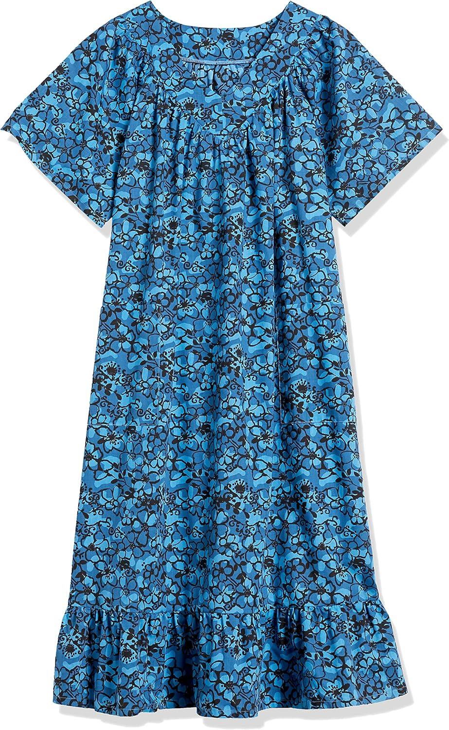 imageAmeriMark Casual Womens Muumuu House Dress Comfortable Flowy Short Sleeve Patio Sun Dress Lounger Gown Sleepwear for LadiesTurquoise Delight
