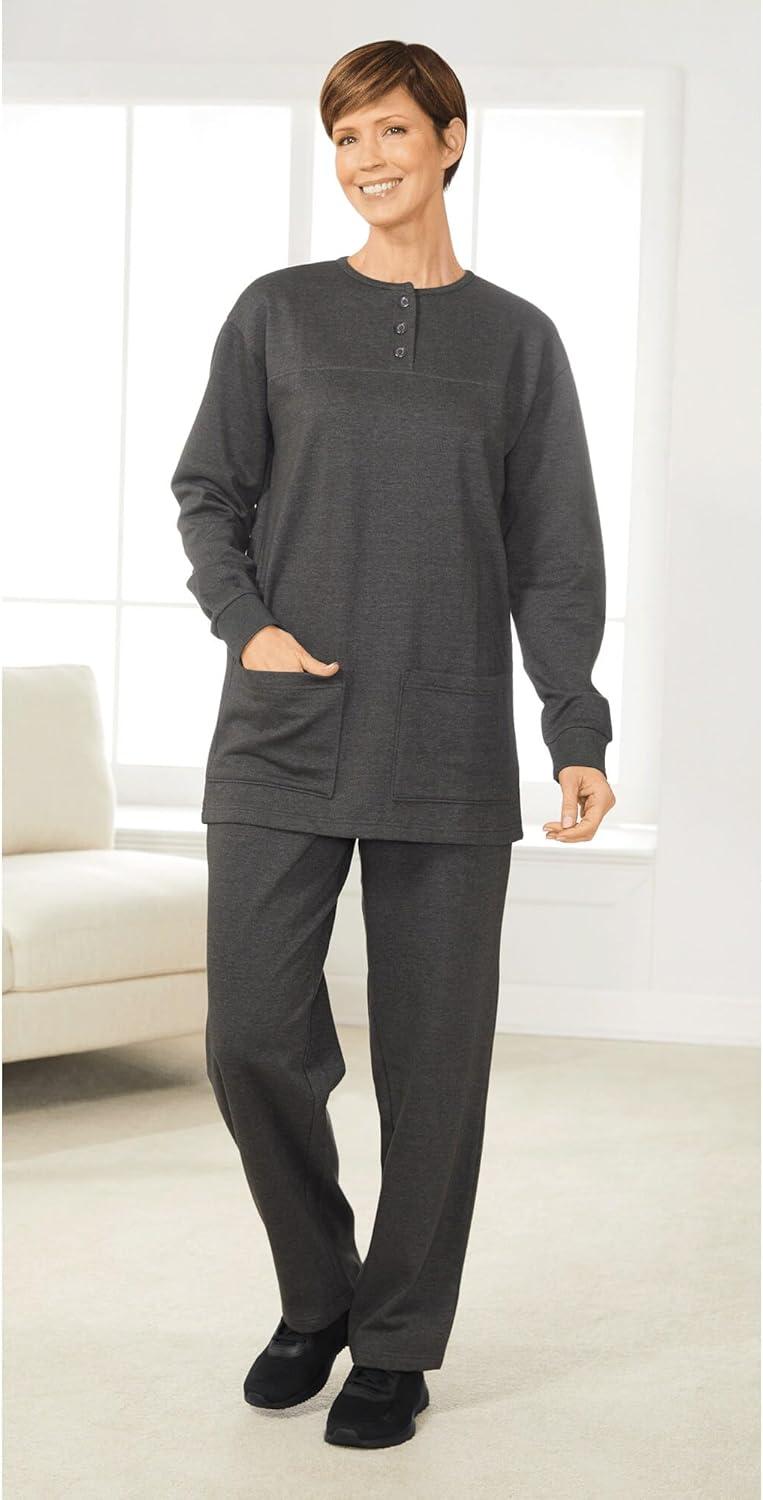 imageAmeriMark Comfortable Henley and Pant Set Womens Soft Long Sleeve Top and Pants Cozy Clothing and Lounge SetCharcoal