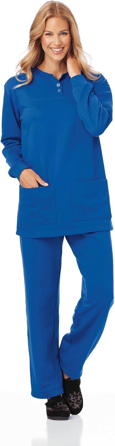 imageAmeriMark Comfortable Henley and Pant Set Womens Soft Long Sleeve Top and Pants Cozy Clothing and Lounge SetCobalt