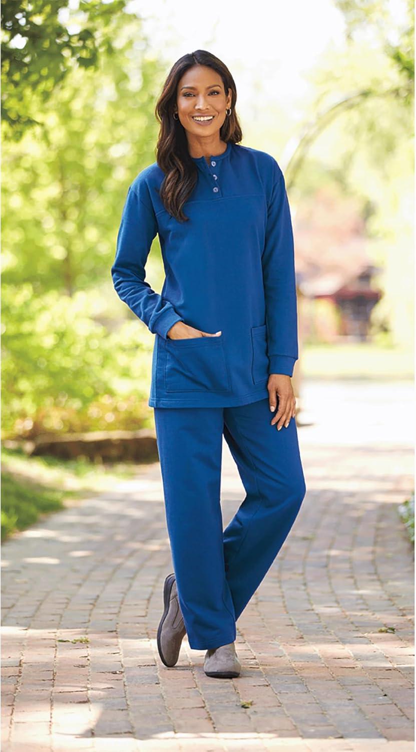 imageAmeriMark Comfortable Henley and Pant Set Womens Soft Long Sleeve Top and Pants Cozy Clothing and Lounge SetCobalt