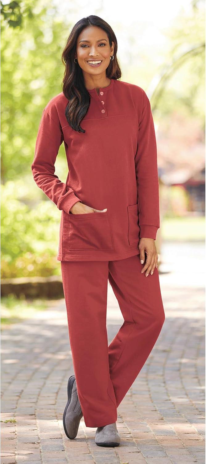 imageAmeriMark Comfortable Henley and Pant Set Womens Soft Long Sleeve Top and Pants Cozy Clothing and Lounge SetDeep Brick