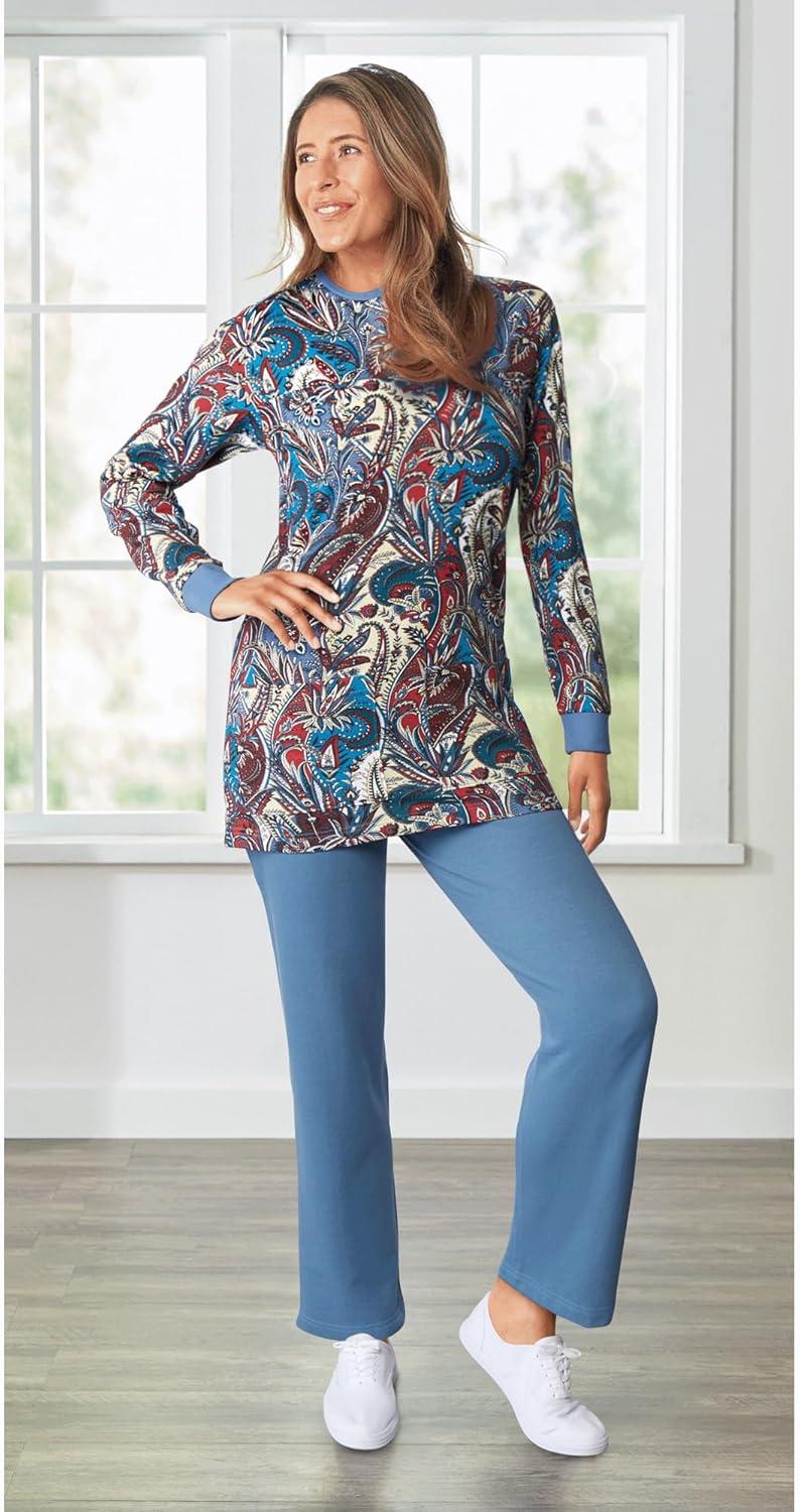 imageAmeriMark Comfortable Henley and Pant Set Womens Soft Long Sleeve Top and Pants Cozy Clothing and Lounge SetPaisley