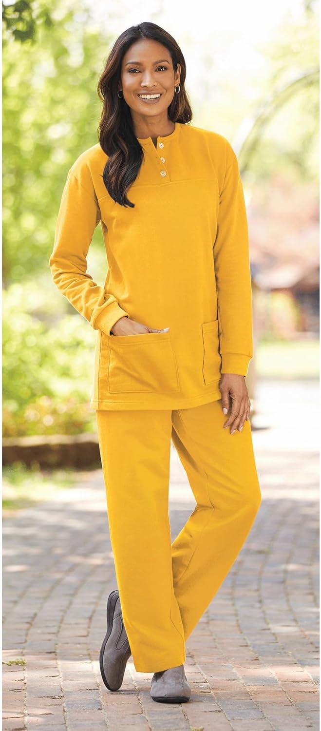 imageAmeriMark Comfortable Henley and Pant Set Womens Soft Long Sleeve Top and Pants Cozy Clothing and Lounge SetStraw