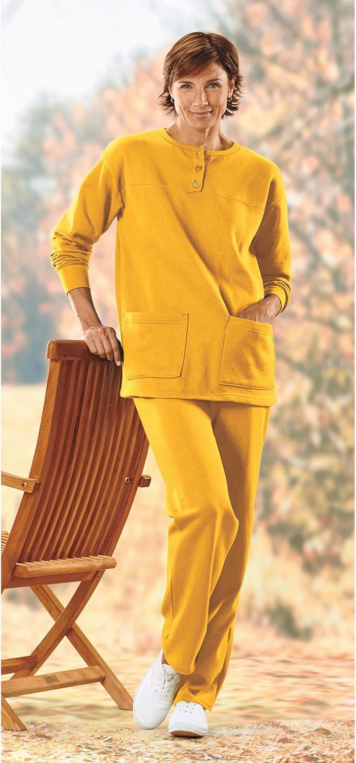 imageAmeriMark Comfortable Henley and Pant Set Womens Soft Long Sleeve Top and Pants Cozy Clothing and Lounge SetStraw