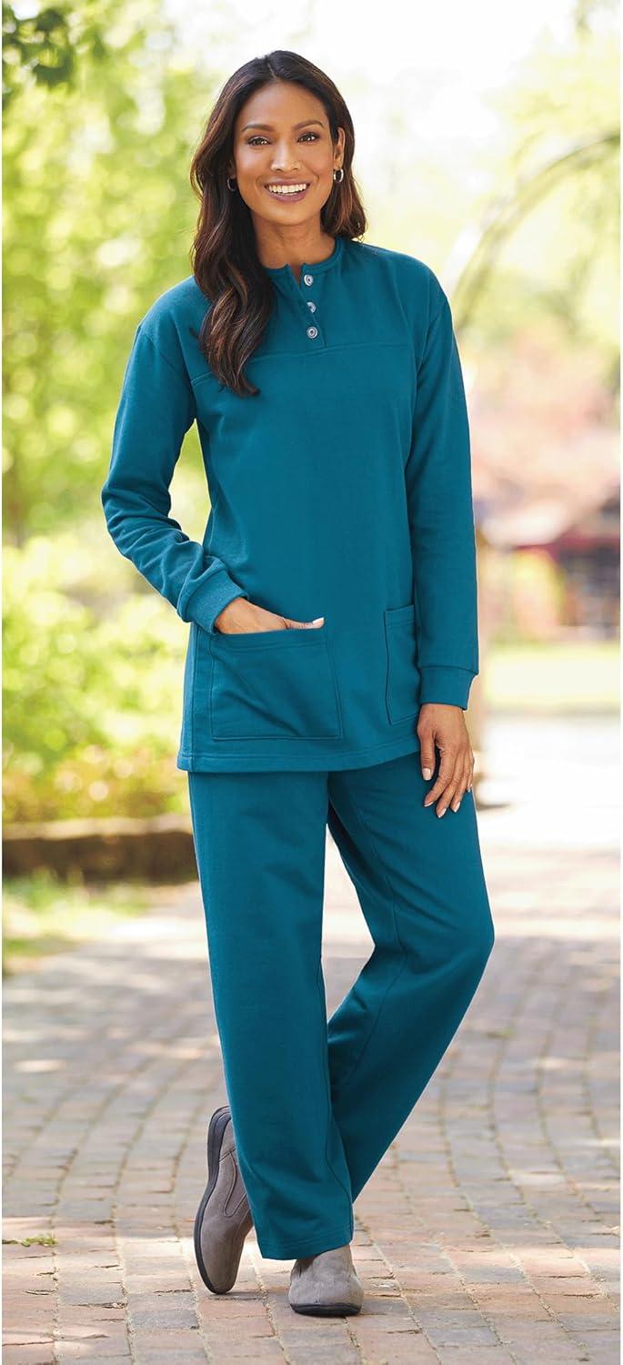 imageAmeriMark Comfortable Henley and Pant Set Womens Soft Long Sleeve Top and Pants Cozy Clothing and Lounge SetTeal