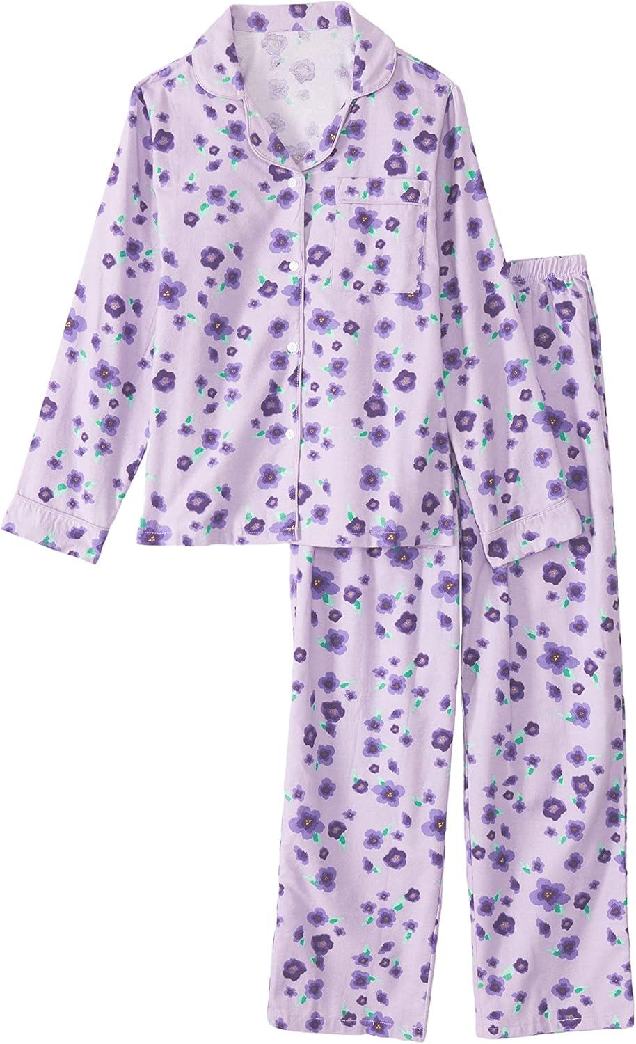 imageAmeriMark Cozee Corner Floral Printed Flannel Pajama Set 100 Cotton Flannel PJs ButtonDown Top Elastic Waist PantsPurple Floral