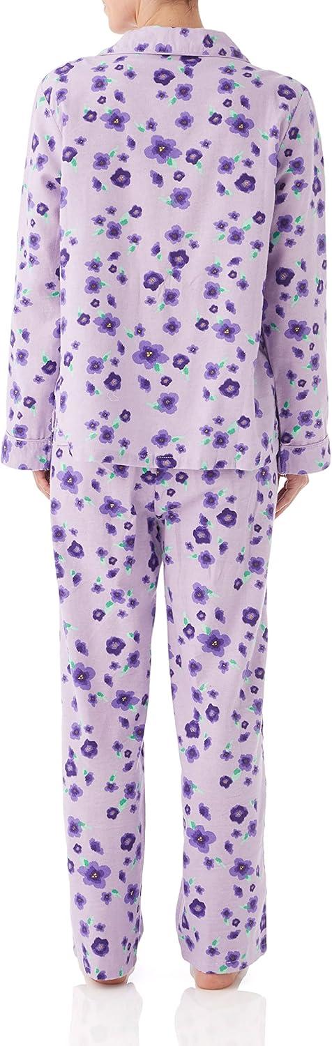 imageAmeriMark Cozee Corner Floral Printed Flannel Pajama Set 100 Cotton Flannel PJs ButtonDown Top Elastic Waist PantsPurple Floral