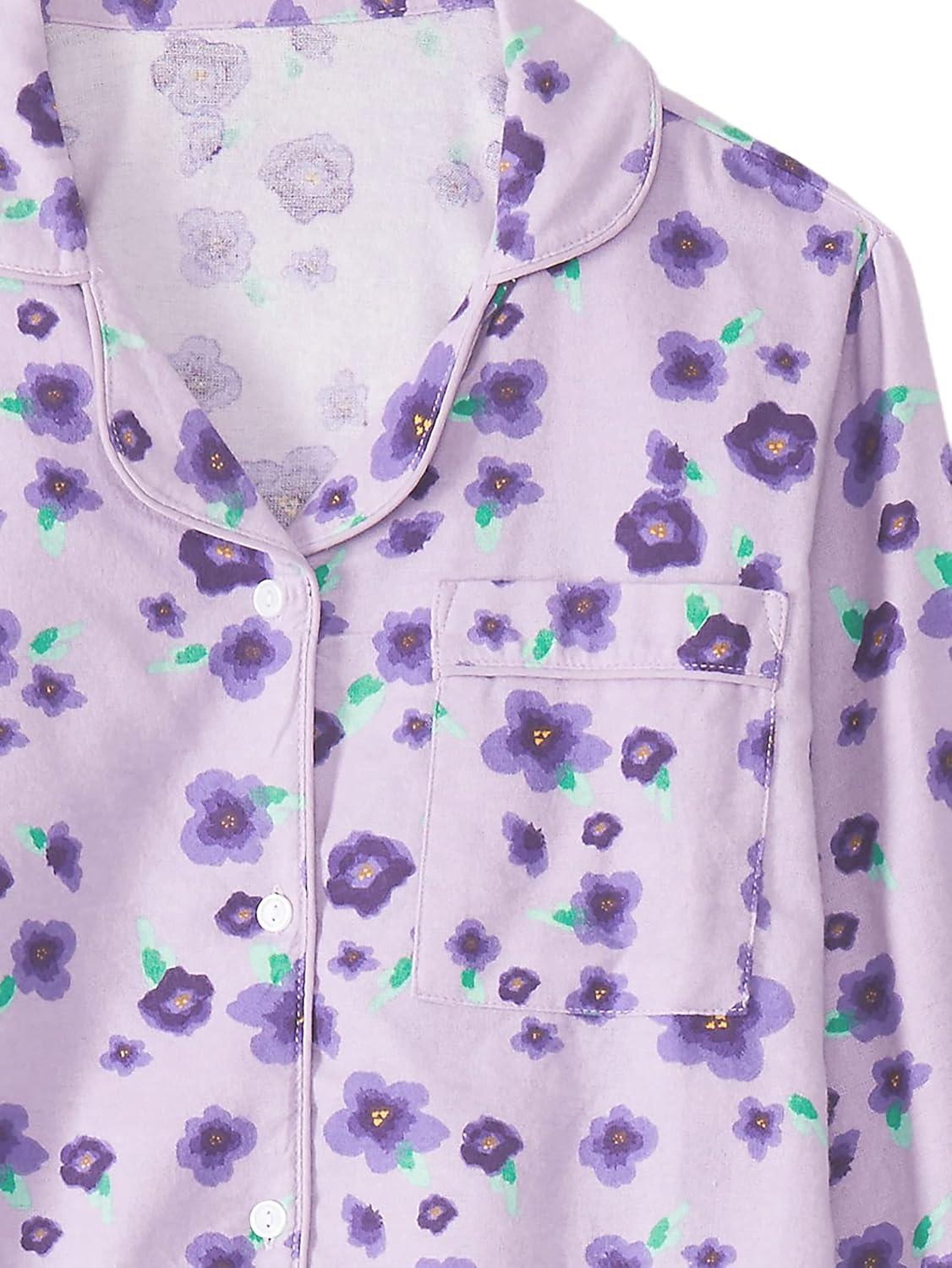 imageAmeriMark Cozee Corner Floral Printed Flannel Pajama Set 100 Cotton Flannel PJs ButtonDown Top Elastic Waist PantsPurple Floral