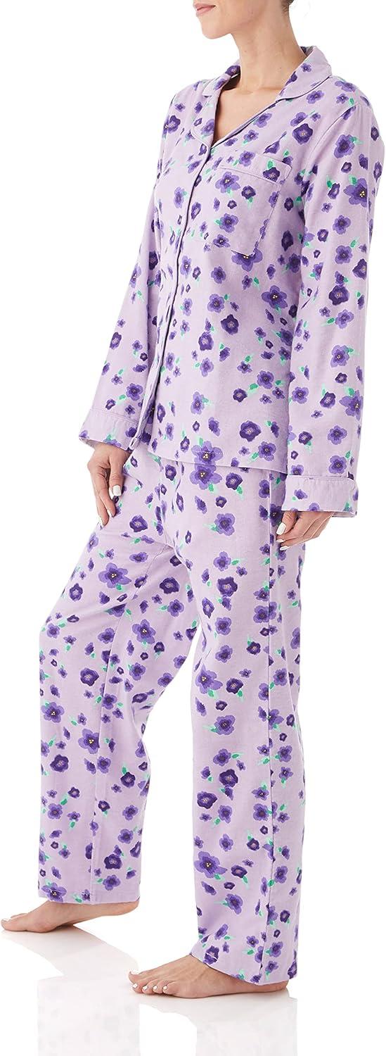 imageAmeriMark Cozee Corner Floral Printed Flannel Pajama Set 100 Cotton Flannel PJs ButtonDown Top Elastic Waist PantsPurple Floral