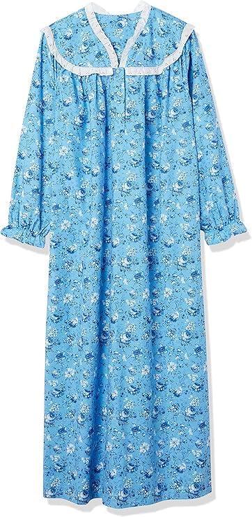 imageAmeriMark Women FullLength Flannel Nightgown Pajamas Lightweight Warm Cotton Night Gown for Sleeping Long Sleeve PJsSoft Blue