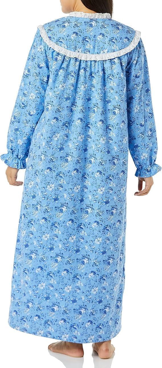 imageAmeriMark Women FullLength Flannel Nightgown Pajamas Lightweight Warm Cotton Night Gown for Sleeping Long Sleeve PJsSoft Blue
