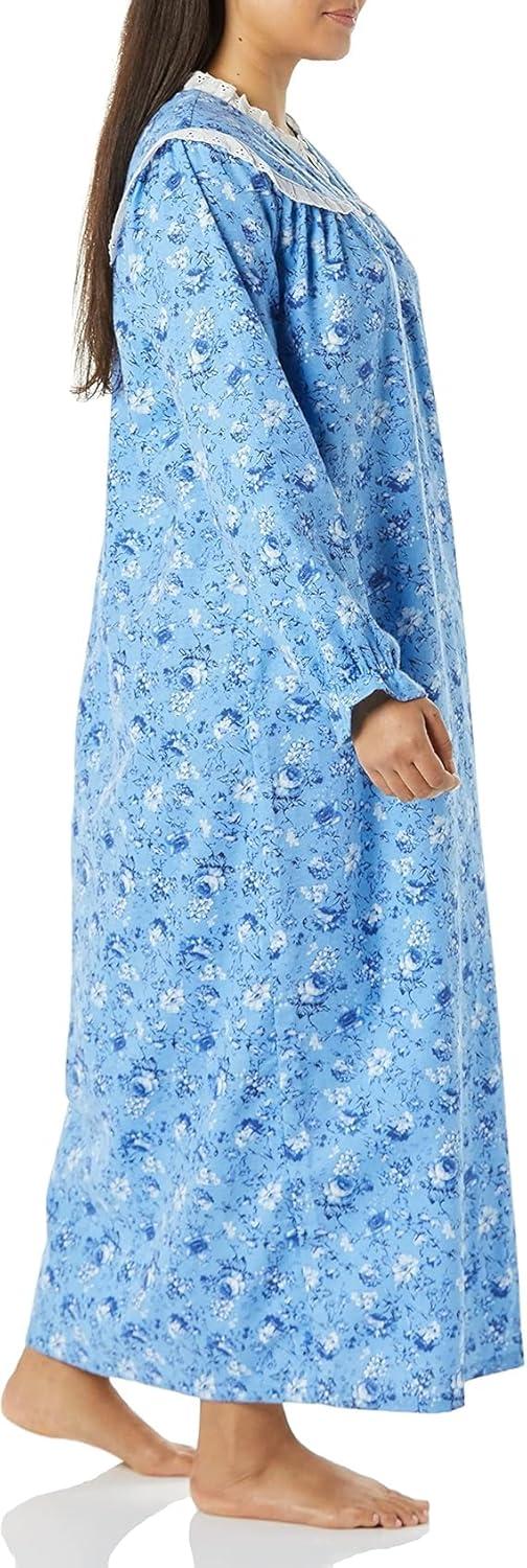 imageAmeriMark Women FullLength Flannel Nightgown Pajamas Lightweight Warm Cotton Night Gown for Sleeping Long Sleeve PJsSoft Blue