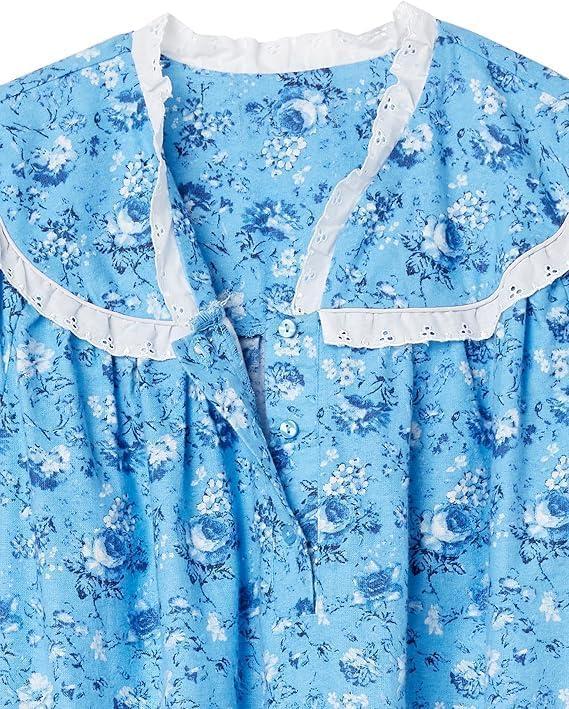 imageAmeriMark Women FullLength Flannel Nightgown Pajamas Lightweight Warm Cotton Night Gown for Sleeping Long Sleeve PJsSoft Blue