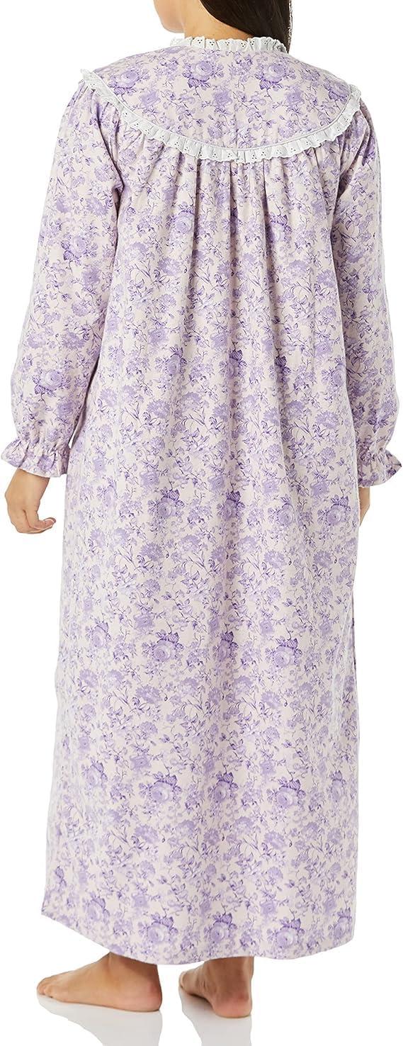 imageAmeriMark Women FullLength Flannel Nightgown Pajamas Lightweight Warm Cotton Night Gown for Sleeping Long Sleeve PJsSoft Lilac