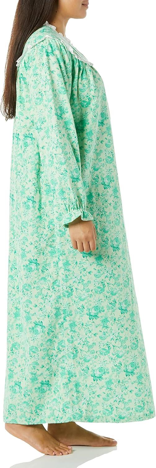 imageAmeriMark Women FullLength Flannel Nightgown Pajamas Lightweight Warm Cotton Night Gown for Sleeping Long Sleeve PJsSoft Mint