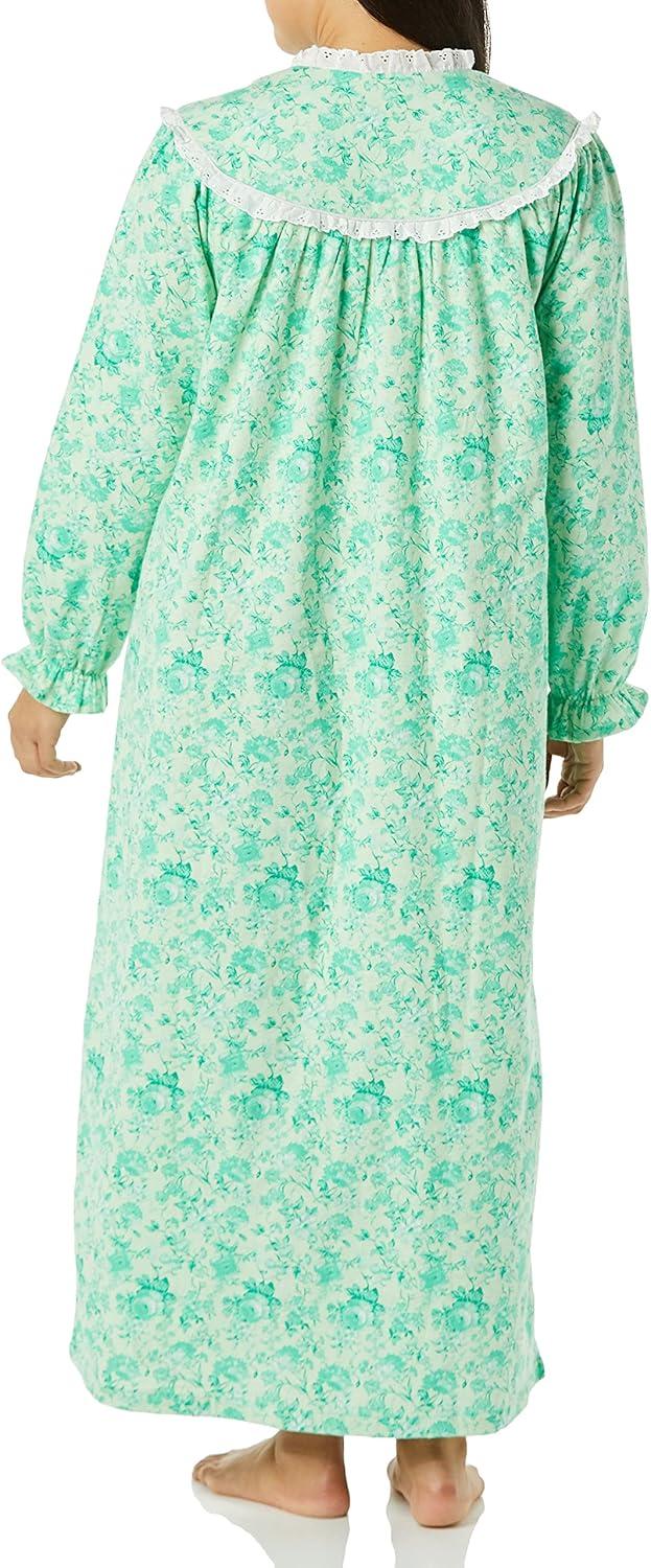 imageAmeriMark Women FullLength Flannel Nightgown Pajamas Lightweight Warm Cotton Night Gown for Sleeping Long Sleeve PJsSoft Mint
