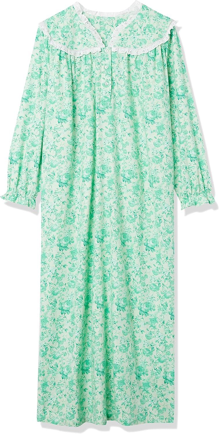 imageAmeriMark Women FullLength Flannel Nightgown Pajamas Lightweight Warm Cotton Night Gown for Sleeping Long Sleeve PJsSoft Mint