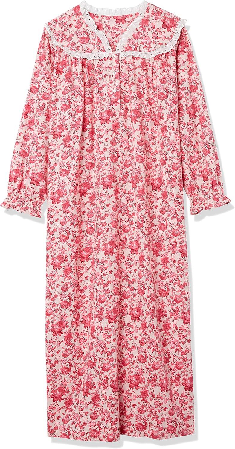 imageAmeriMark Women FullLength Flannel Nightgown Pajamas Lightweight Warm Cotton Night Gown for Sleeping Long Sleeve PJsSoft Pink