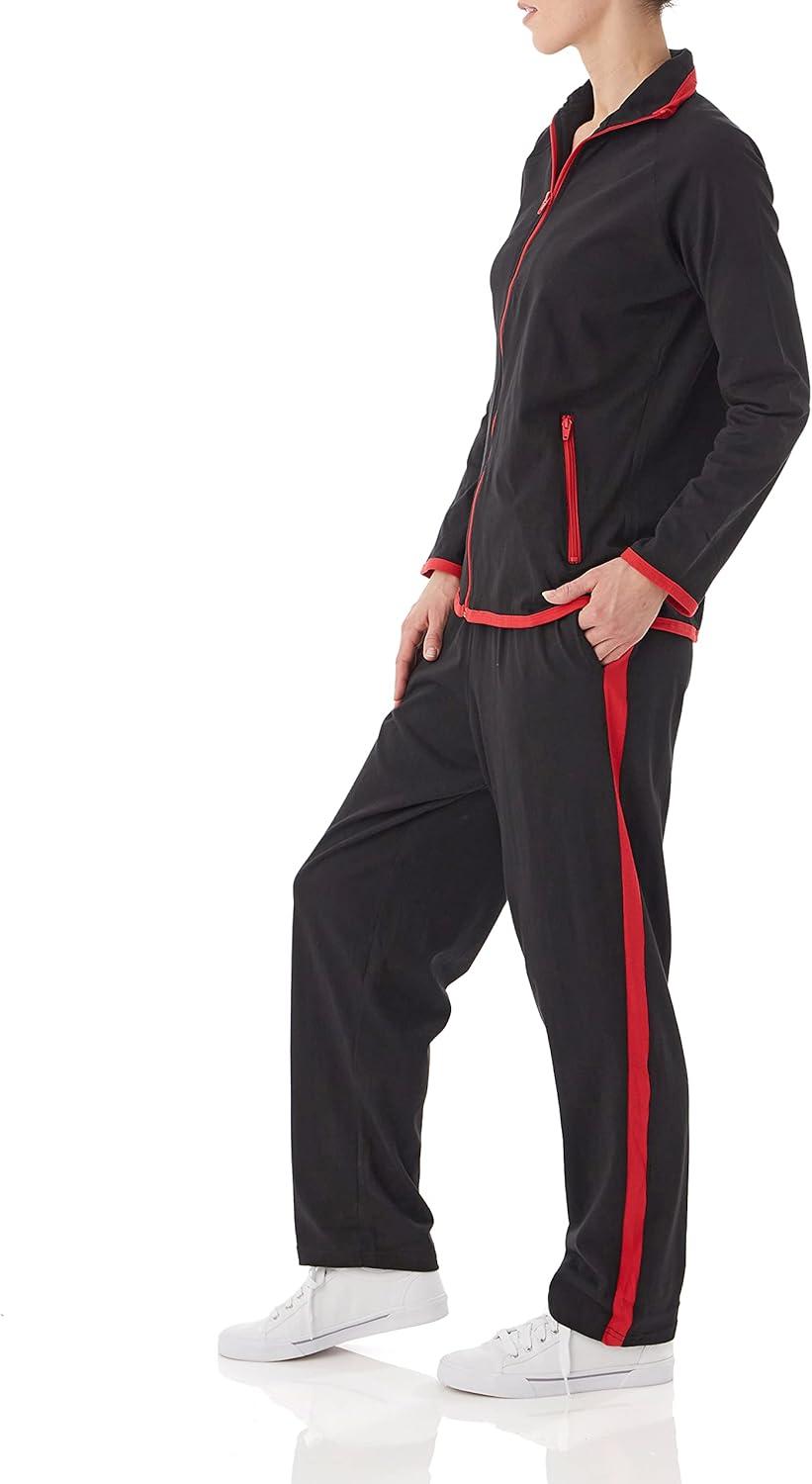 imageAmeriMark Women Striped Sweatsuit Set Soft 2Piece Tracksuit Zipup Jacket Elastic Waist Pants Relaxed Athletic OutfitBlack Red
