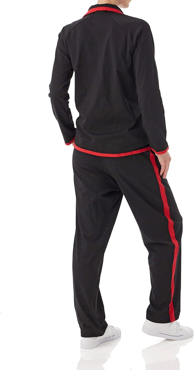 imageAmeriMark Women Striped Sweatsuit Set Soft 2Piece Tracksuit Zipup Jacket Elastic Waist Pants Relaxed Athletic OutfitBlack Red