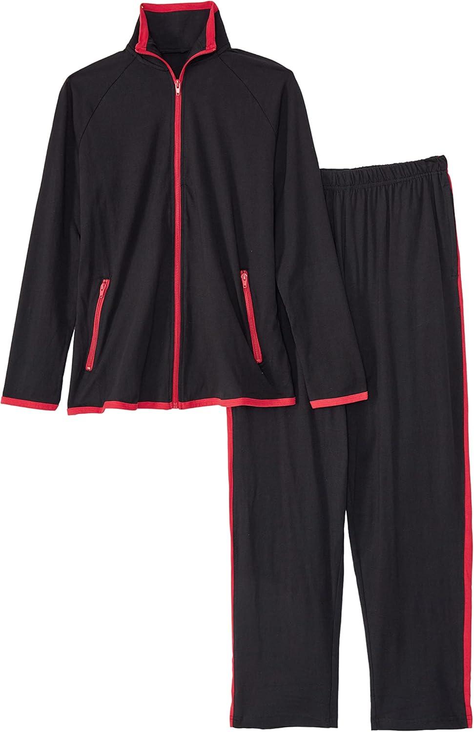 imageAmeriMark Women Striped Sweatsuit Set Soft 2Piece Tracksuit Zipup Jacket Elastic Waist Pants Relaxed Athletic OutfitBlack Red