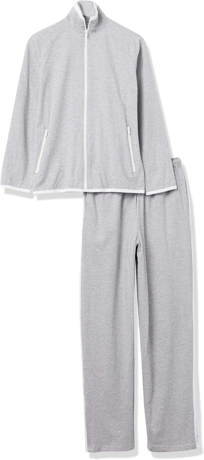 imageAmeriMark Women Striped Sweatsuit Set Soft 2Piece Tracksuit Zipup Jacket Elastic Waist Pants Relaxed Athletic OutfitCharcoalGray