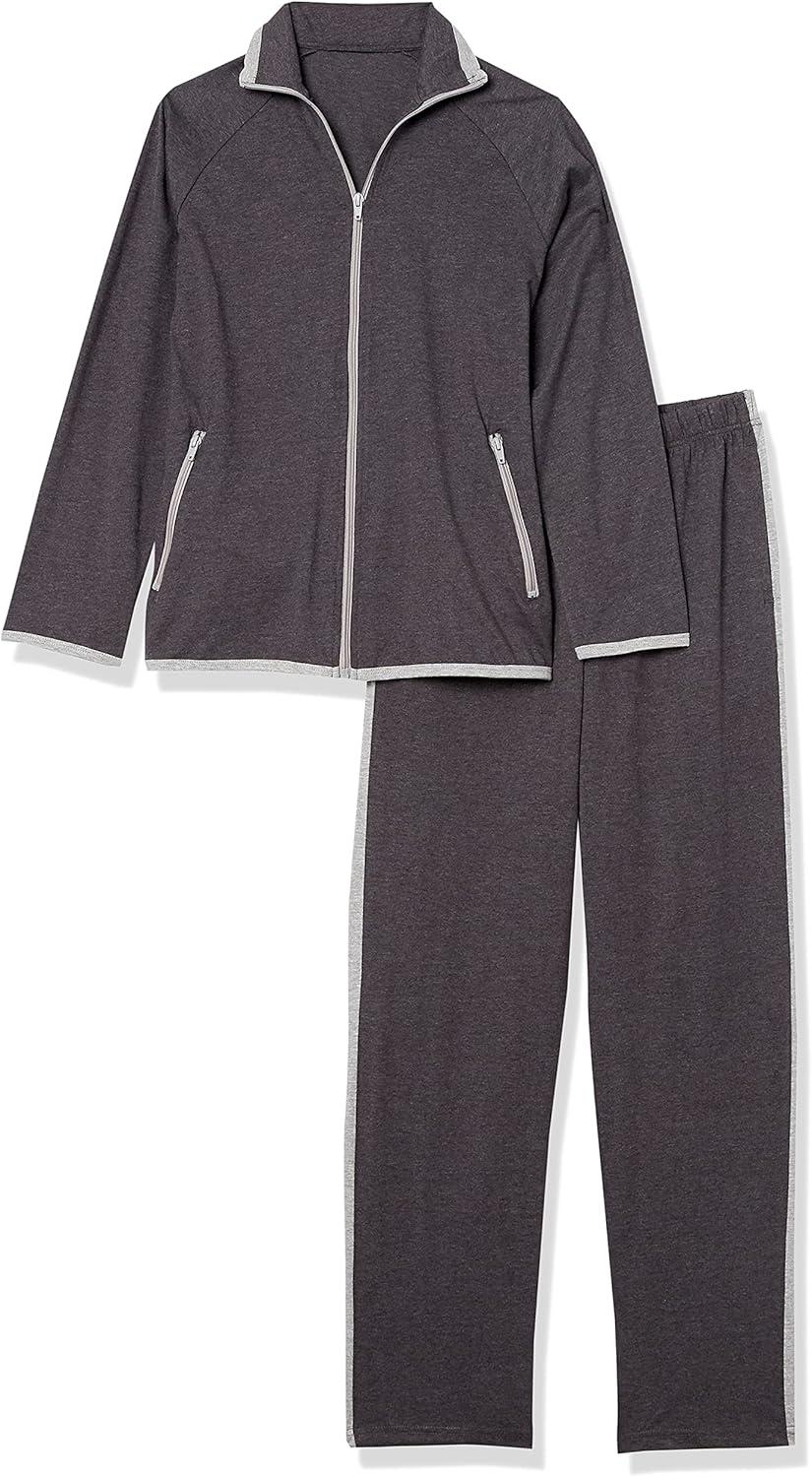 imageAmeriMark Women Striped Sweatsuit Set Soft 2Piece Tracksuit Zipup Jacket Elastic Waist Pants Relaxed Athletic OutfitCharcoalGray