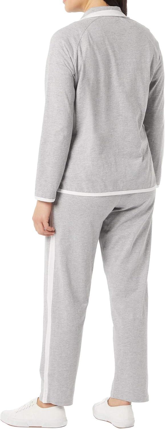 imageAmeriMark Women Striped Sweatsuit Set Soft 2Piece Tracksuit Zipup Jacket Elastic Waist Pants Relaxed Athletic OutfitCharcoalGray