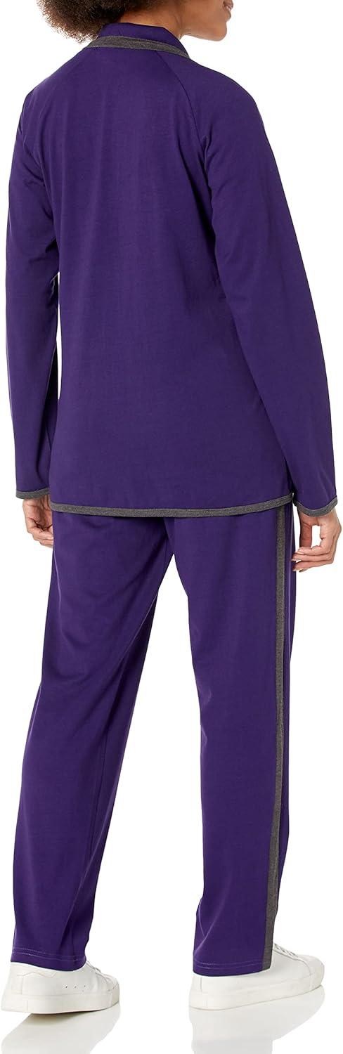 imageAmeriMark Women Striped Sweatsuit Set Soft 2Piece Tracksuit Zipup Jacket Elastic Waist Pants Relaxed Athletic OutfitPurple Charcoal