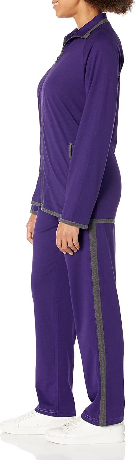 imageAmeriMark Women Striped Sweatsuit Set Soft 2Piece Tracksuit Zipup Jacket Elastic Waist Pants Relaxed Athletic OutfitPurple Charcoal