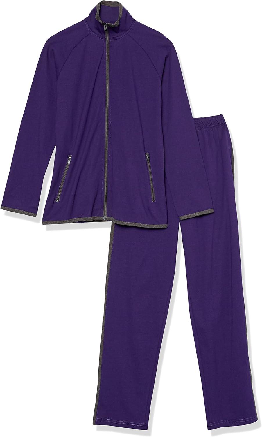 imageAmeriMark Women Striped Sweatsuit Set Soft 2Piece Tracksuit Zipup Jacket Elastic Waist Pants Relaxed Athletic OutfitPurple Charcoal