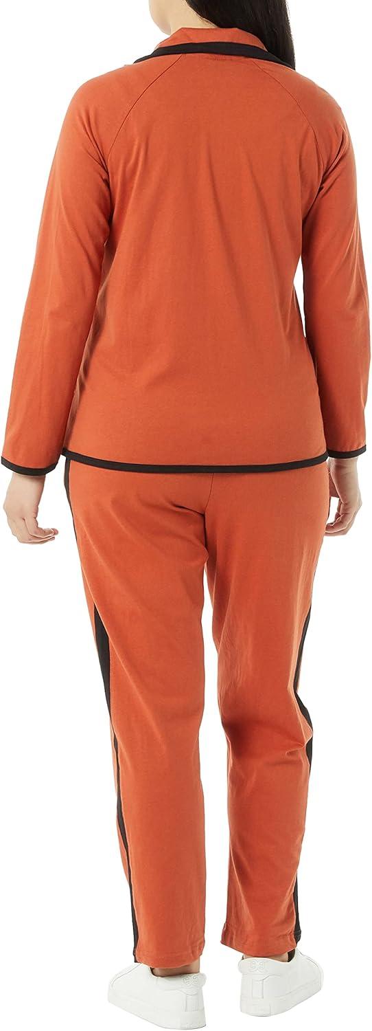 imageAmeriMark Women Striped Sweatsuit Set Soft 2Piece Tracksuit Zipup Jacket Elastic Waist Pants Relaxed Athletic OutfitRustBlack