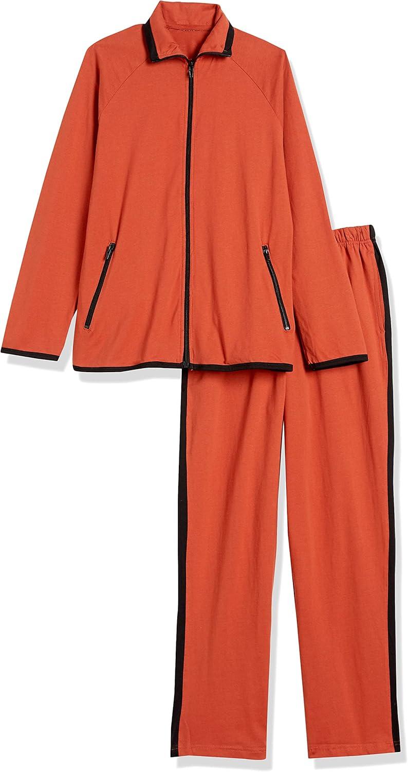 imageAmeriMark Women Striped Sweatsuit Set Soft 2Piece Tracksuit Zipup Jacket Elastic Waist Pants Relaxed Athletic OutfitRustBlack
