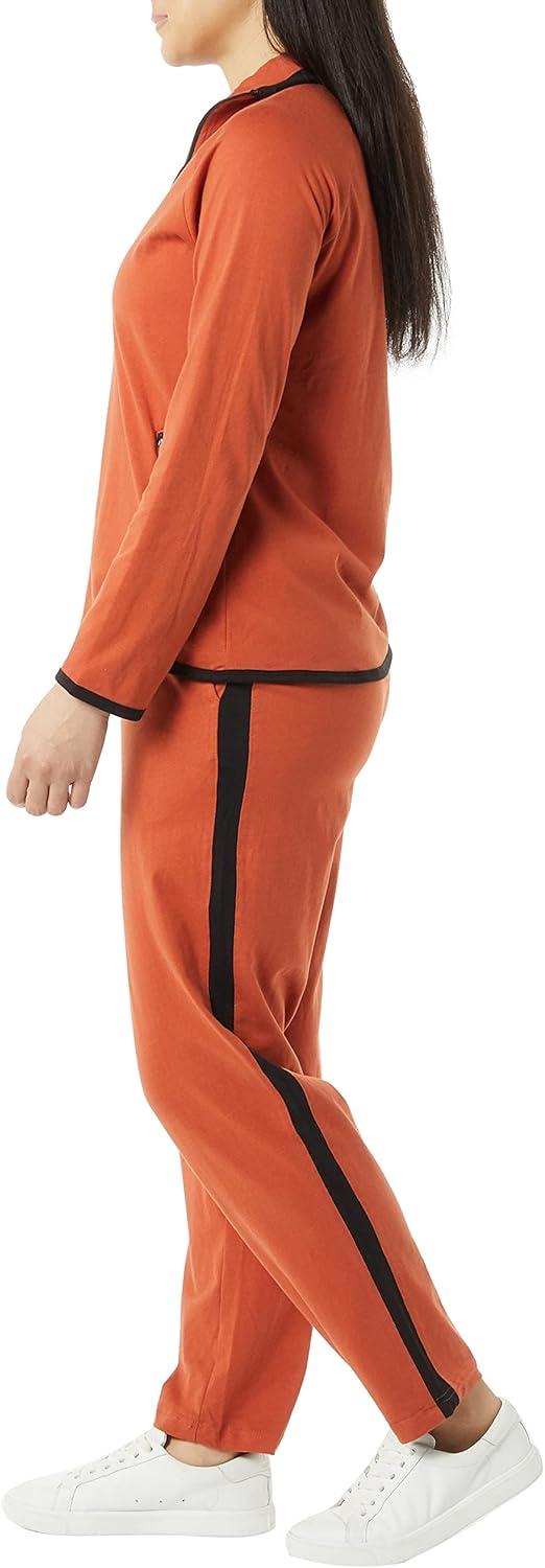 imageAmeriMark Women Striped Sweatsuit Set Soft 2Piece Tracksuit Zipup Jacket Elastic Waist Pants Relaxed Athletic OutfitRustBlack