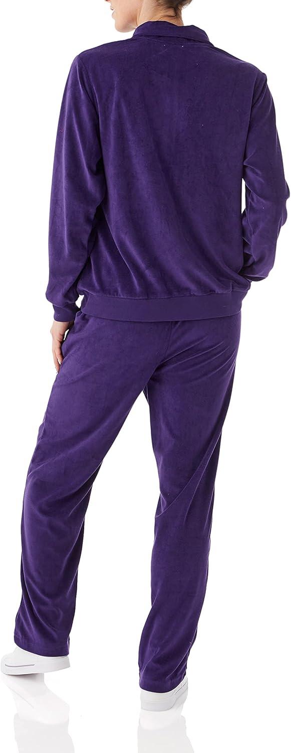 imageAmeriMark Women Velour Rhinestone Sweatsuit Set Ladies 2Piece Tracksuit ZipUp Jacket Elastic Waist Pants Athletic OutfitPurple