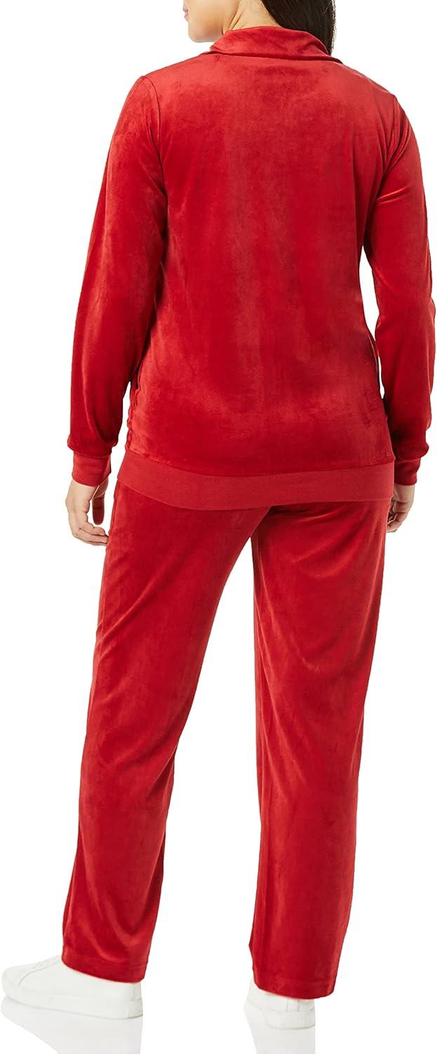 imageAmeriMark Women Velour Rhinestone Sweatsuit Set Ladies 2Piece Tracksuit ZipUp Jacket Elastic Waist Pants Athletic OutfitRed