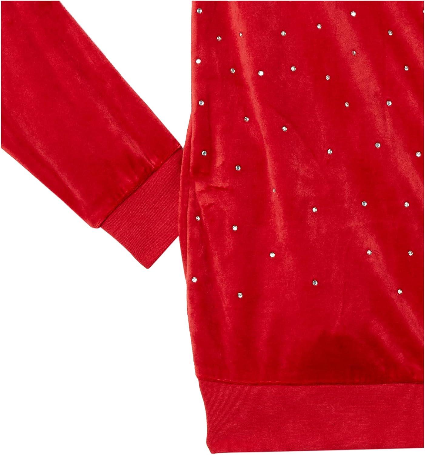 imageAmeriMark Women Velour Rhinestone Sweatsuit Set Ladies 2Piece Tracksuit ZipUp Jacket Elastic Waist Pants Athletic OutfitRed
