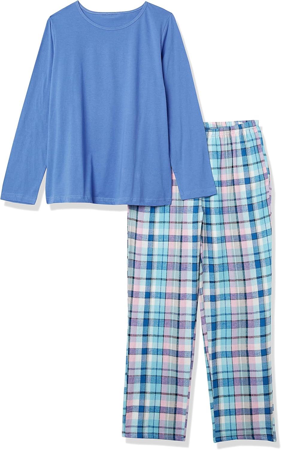 imageAmeriMark Womens 2Piece Flannel Pajama Set Nightwear for Sleeping Long Sleeve Cotton Loungewear Top and PJ Pants SleepwearBlue Topaz